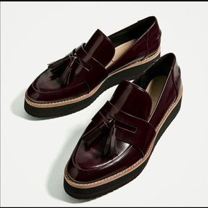 Zara oxblood loafers w/ tassels